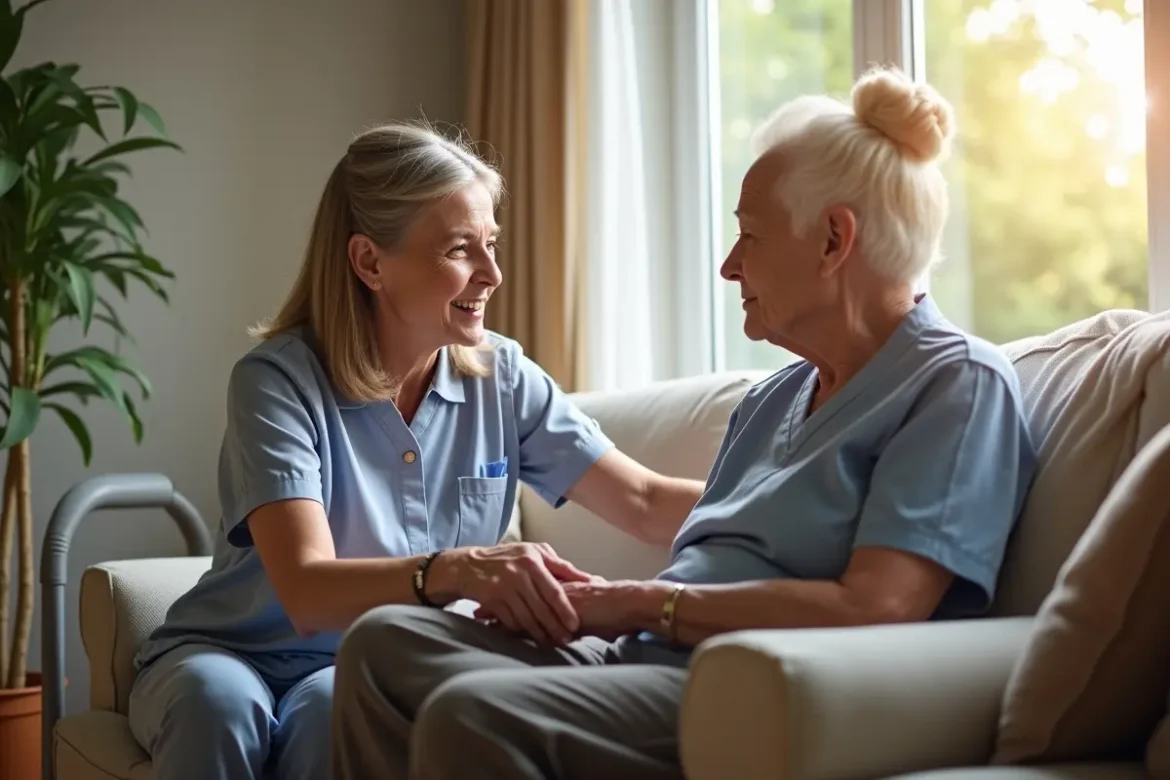 care assistant supporting senior to maintain safety and independence at home
